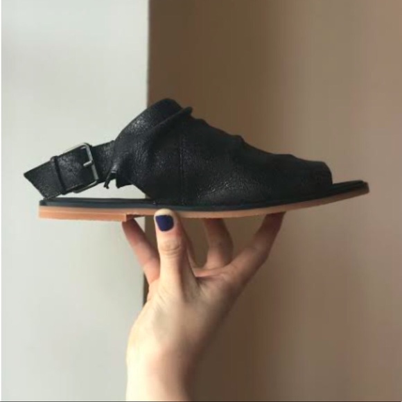 Anthropologie Shoes - Black Leather Slingback Peep Toe Slouchy Sandal